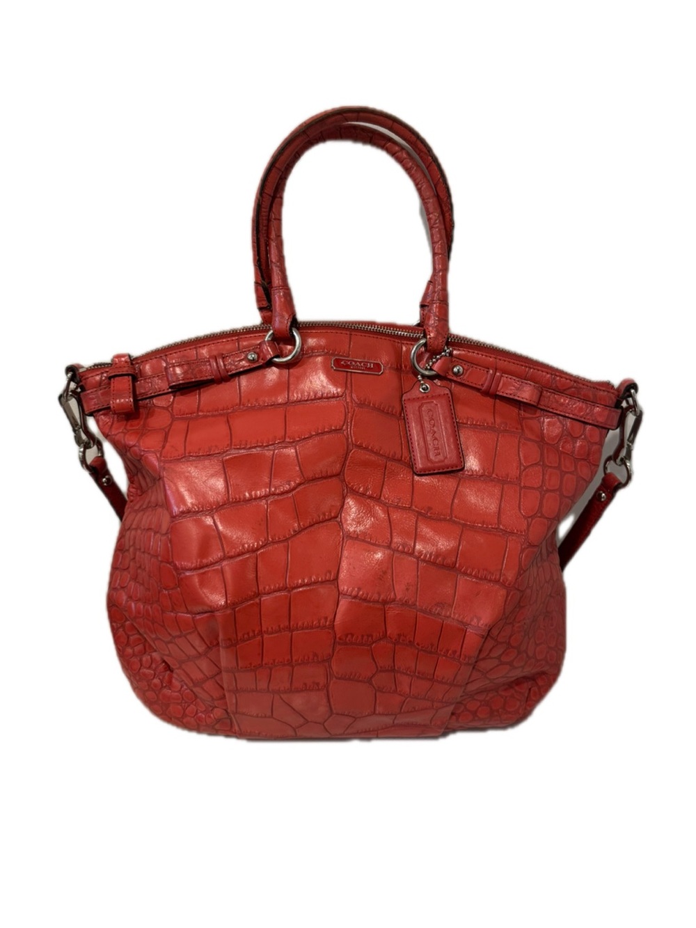 Large Coach Madison Red Croc-Embossed Leather Hand Bag with Strap F23042
